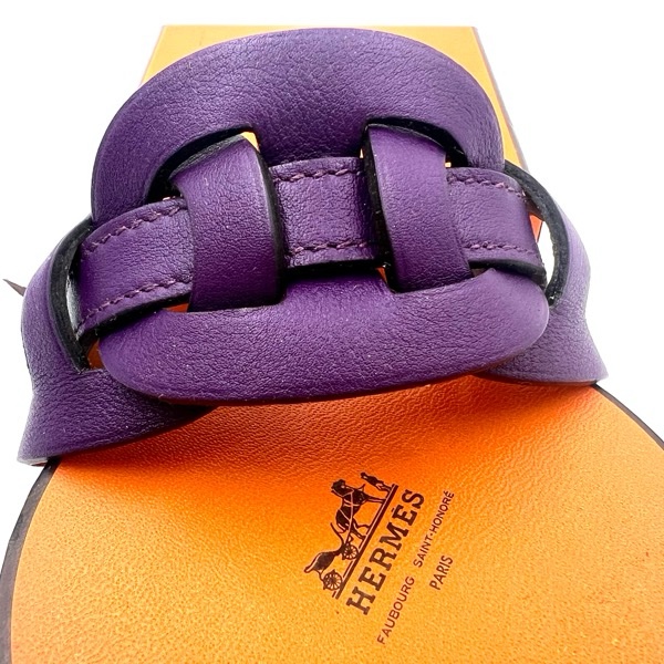 愛馬仕挽花女用明紫色手真皮手環-7