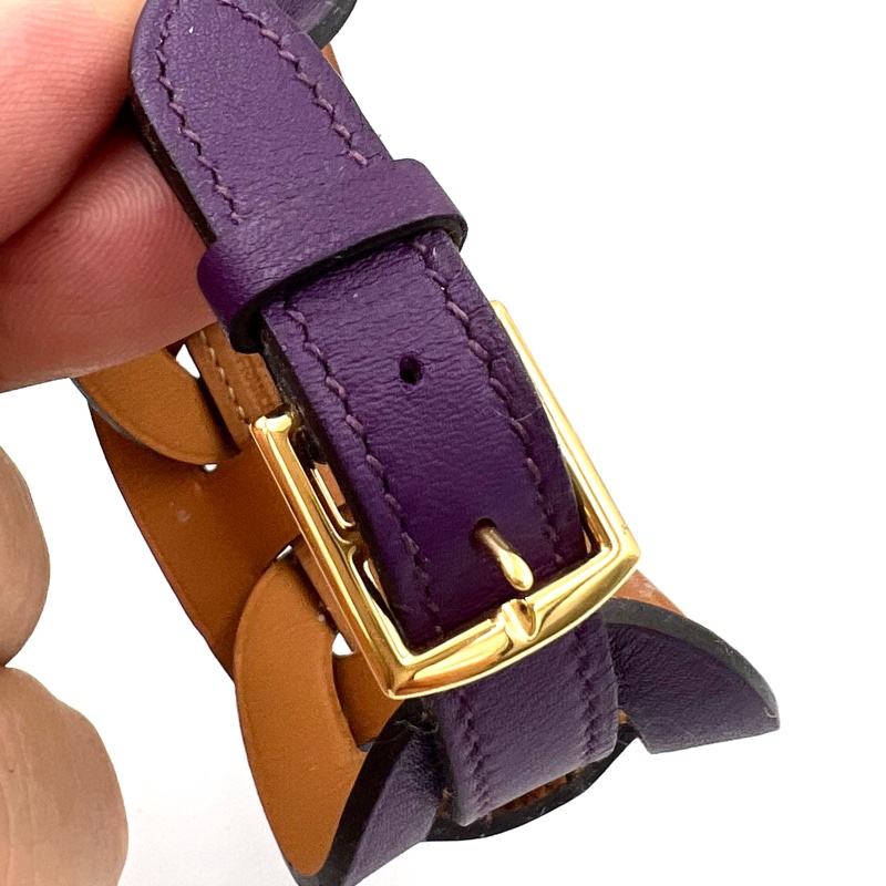 愛馬仕挽花女用明紫色手真皮手環-16