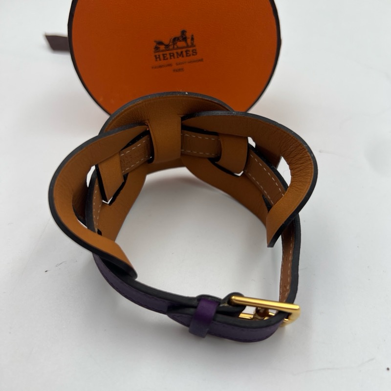 愛馬仕挽花女用明紫色手真皮手環-20