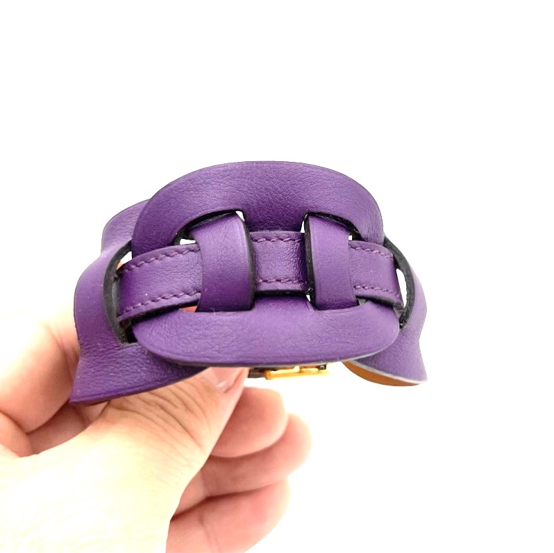 愛馬仕挽花女用明紫色手真皮手環-1