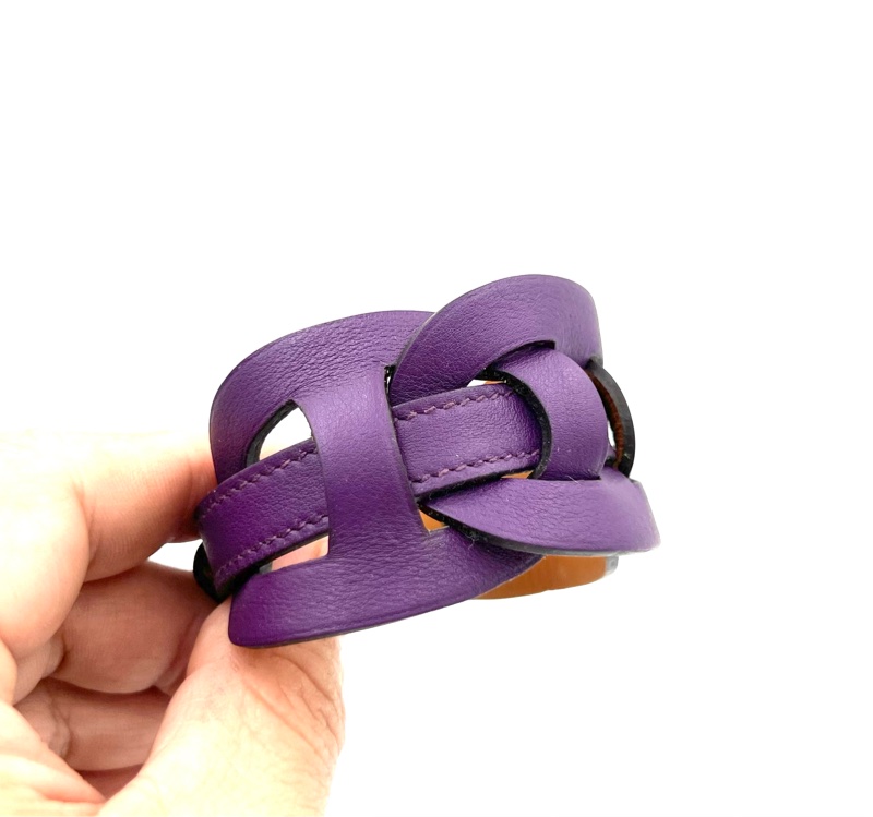 愛馬仕挽花女用明紫色手真皮手環-2