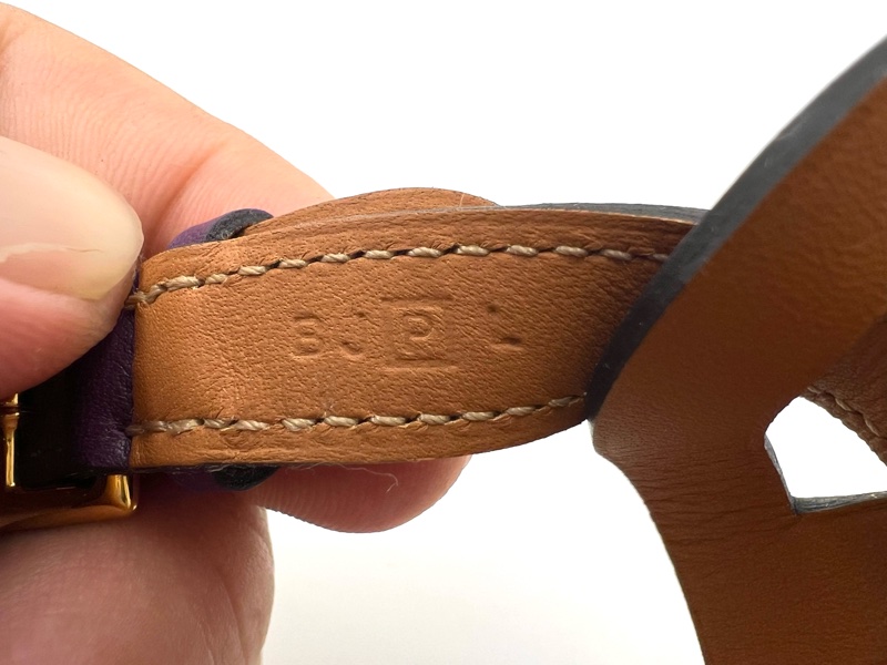 愛馬仕挽花女用明紫色手真皮手環-5