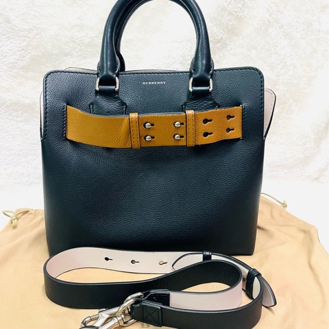 BURBERRY巴寶莉 BELT 燙金LOGO小牛皮斜背/手提兩用包