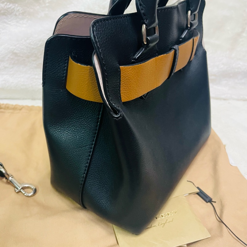 BURBERRY巴寶莉 BELT 燙金LOGO小牛皮斜背/手提兩用包-4