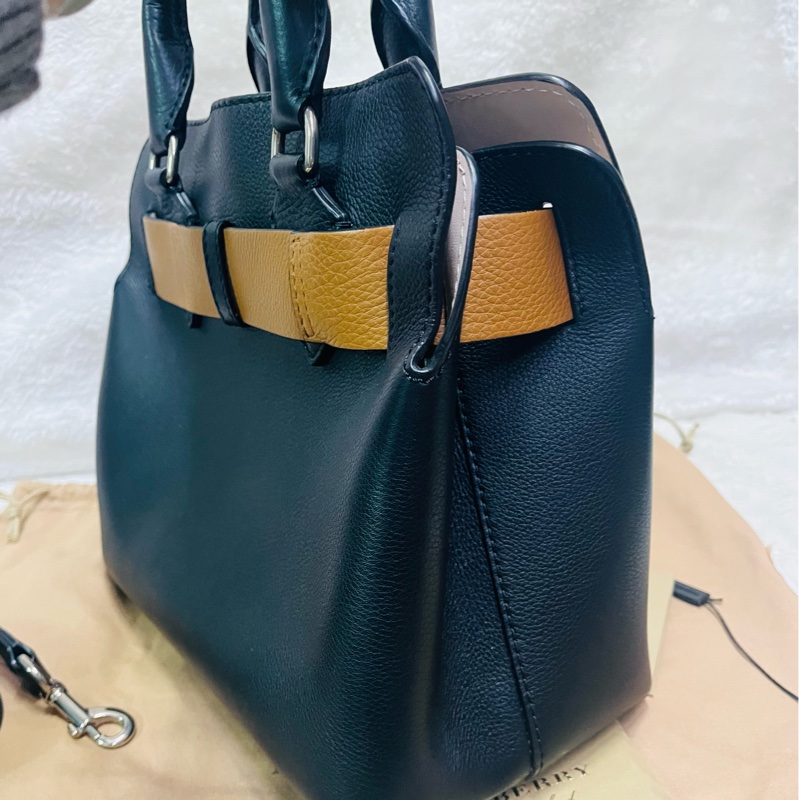 BURBERRY巴寶莉 BELT 燙金LOGO小牛皮斜背/手提兩用包-5