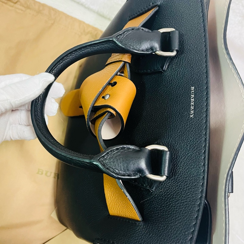 BURBERRY巴寶莉 BELT 燙金LOGO小牛皮斜背/手提兩用包-6