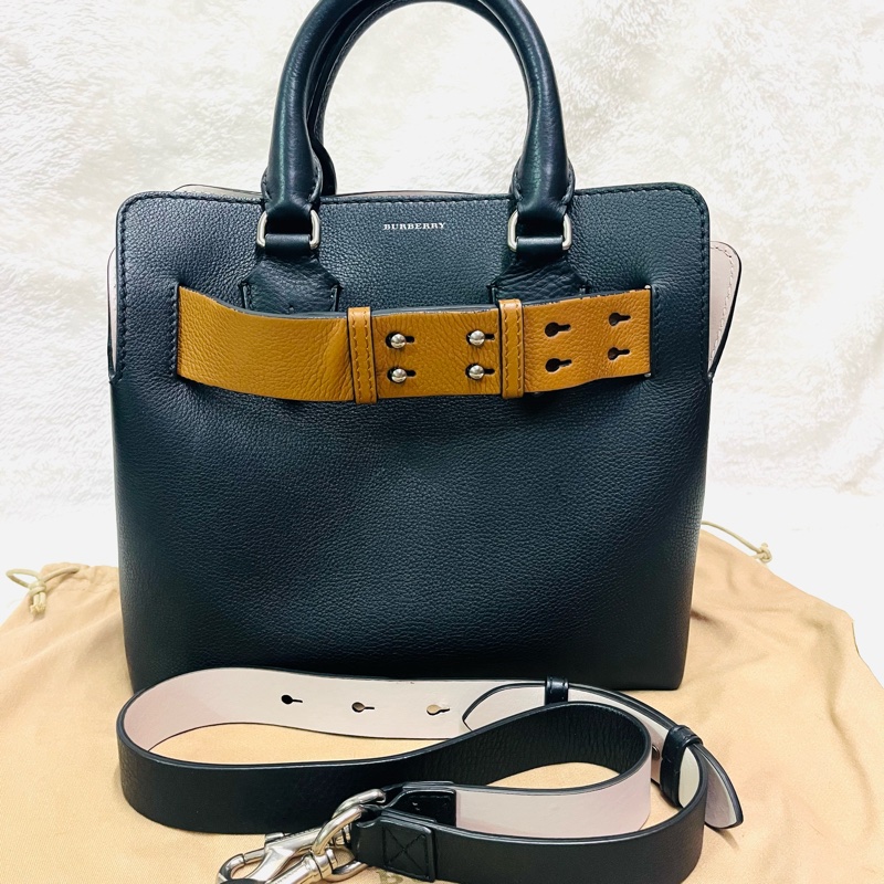 BURBERRY巴寶莉 BELT 燙金LOGO小牛皮斜背/手提兩用包-34