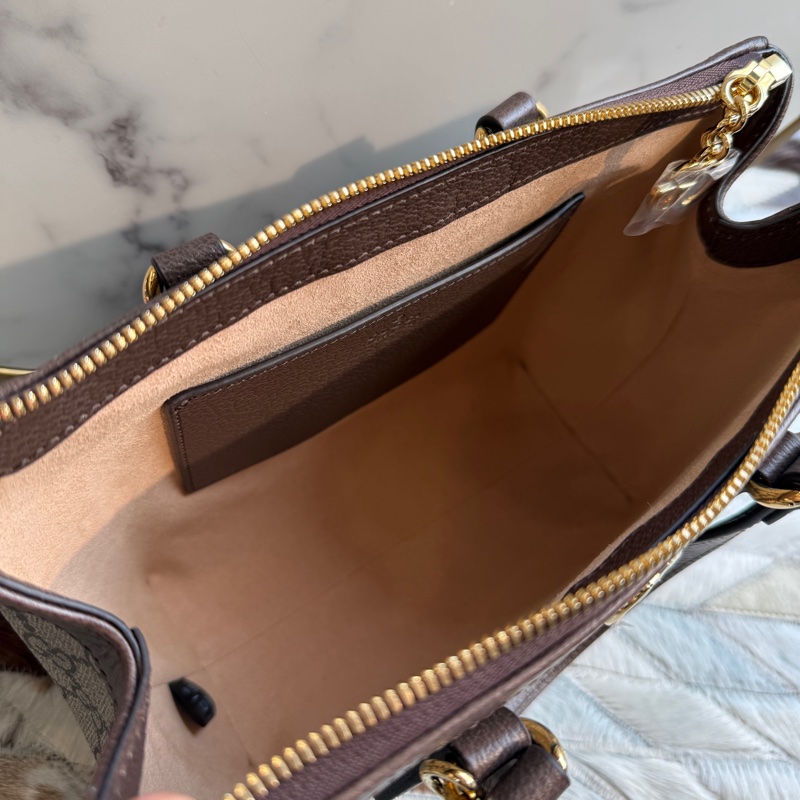 GUCCIOphidia系列綠紅綠織帶皮革飾邊手提/斜背包 (棕色)-4