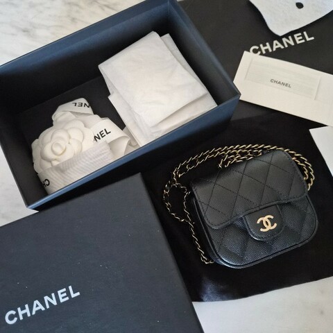 Chanel香奈兒黑淡金荔枝皮小廢包
