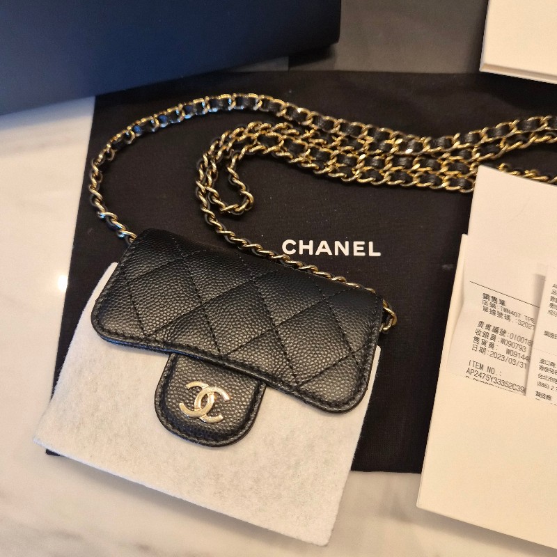 Chanel香奈兒黑淡金荔枝皮mini cf鏈條包全配 斜背包 口蓋包 小廢包-2