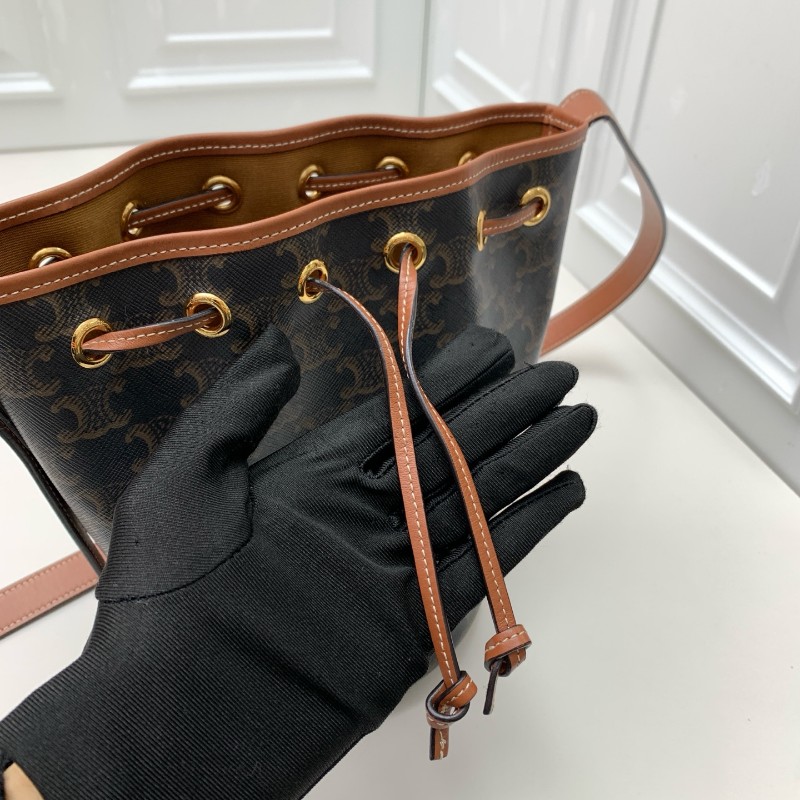 Celine凱旋門老花束口抽繩水桶包-6