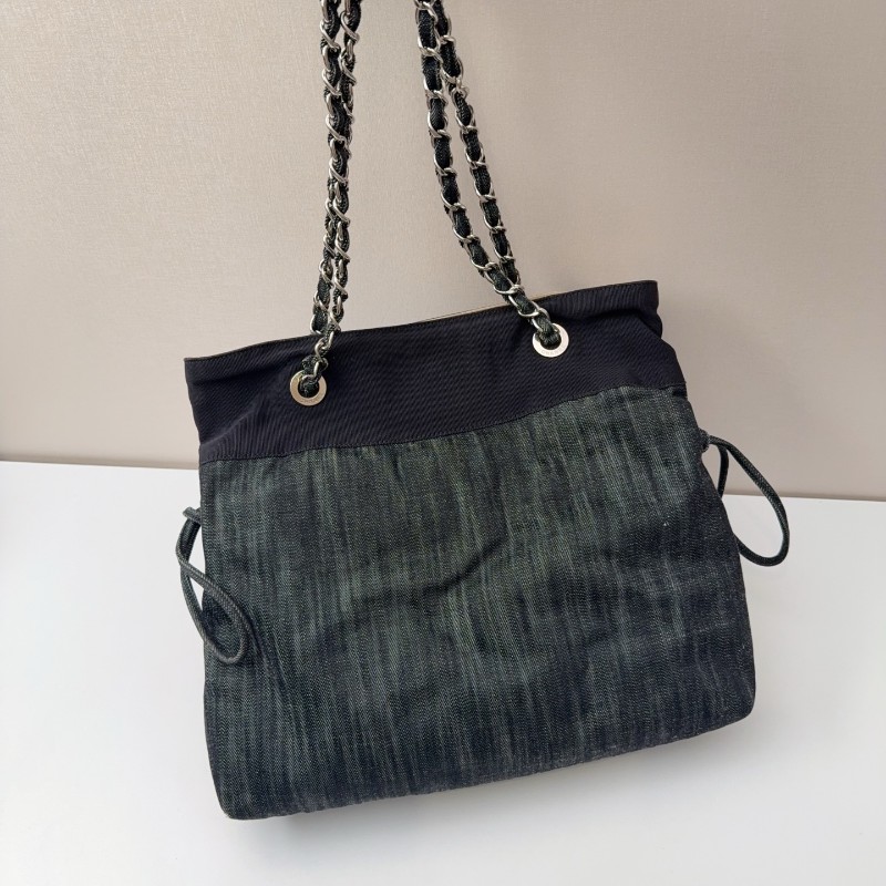 Chanel牛仔托特燒賣鏈條包 經典雙C刺繡 黑色牛仔-1