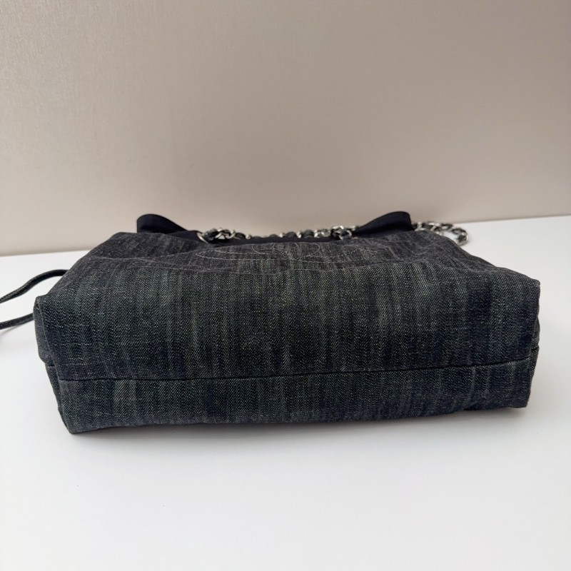 Chanel牛仔托特燒賣鏈條包 經典雙C刺繡 黑色牛仔-2