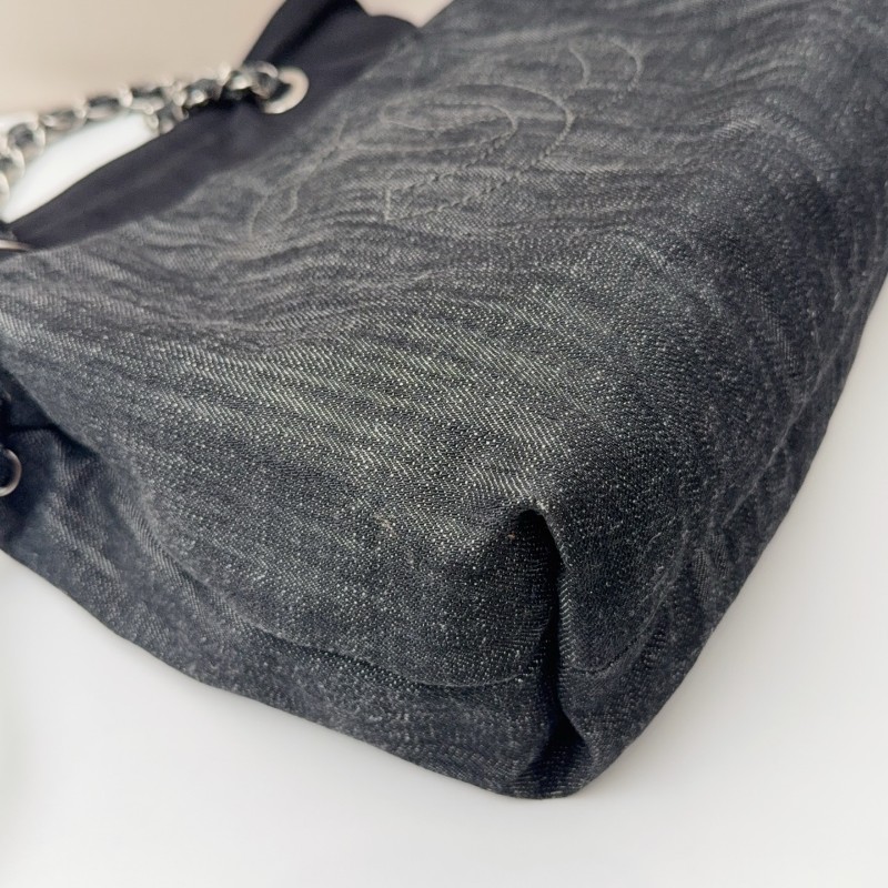 Chanel牛仔托特燒賣鏈條包 經典雙C刺繡 黑色牛仔-4