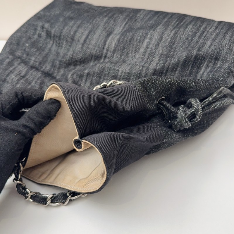 Chanel牛仔托特燒賣鏈條包 經典雙C刺繡 黑色牛仔-14