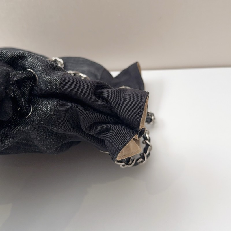 Chanel牛仔托特燒賣鏈條包 經典雙C刺繡 黑色牛仔-15