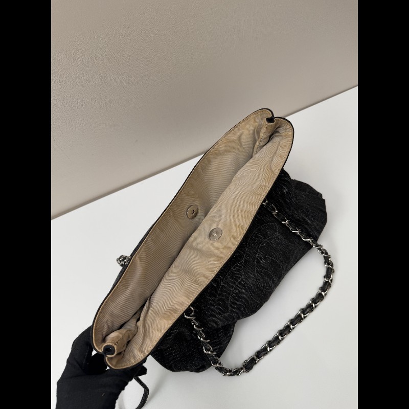 Chanel牛仔托特燒賣鏈條包 經典雙C刺繡 黑色牛仔-16
