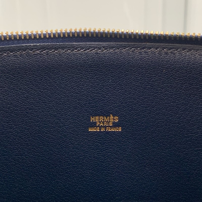 Hermes中古保齡球公文包藏藍色框E刻-6
