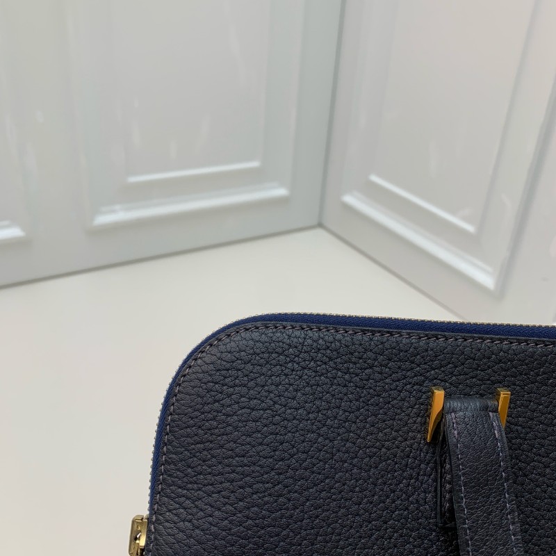 Hermes中古保齡球公文包藏藍色框E刻-8