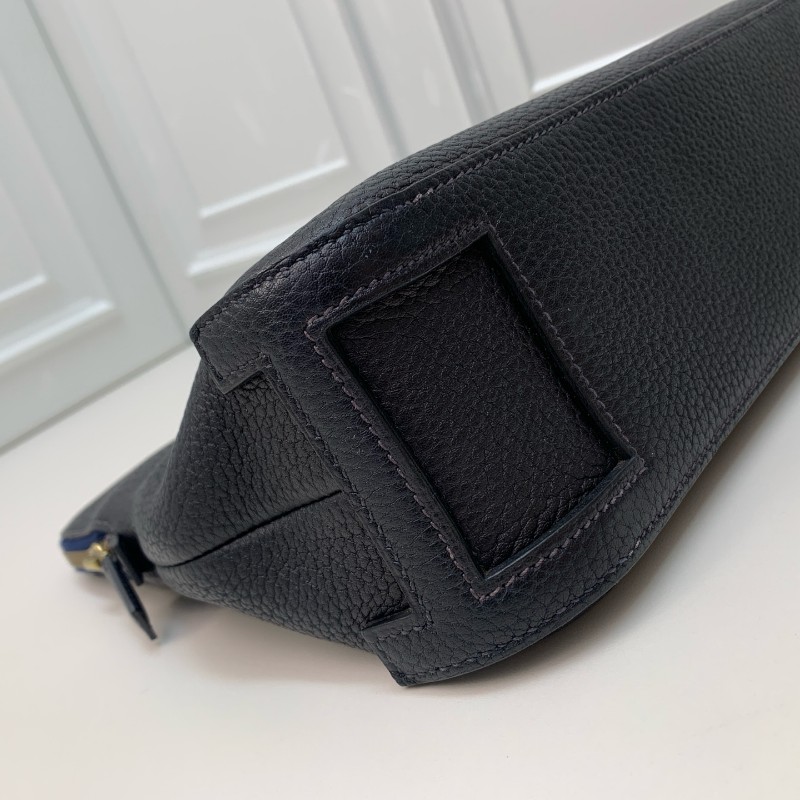 Hermes中古保齡球公文包藏藍色框E刻-10