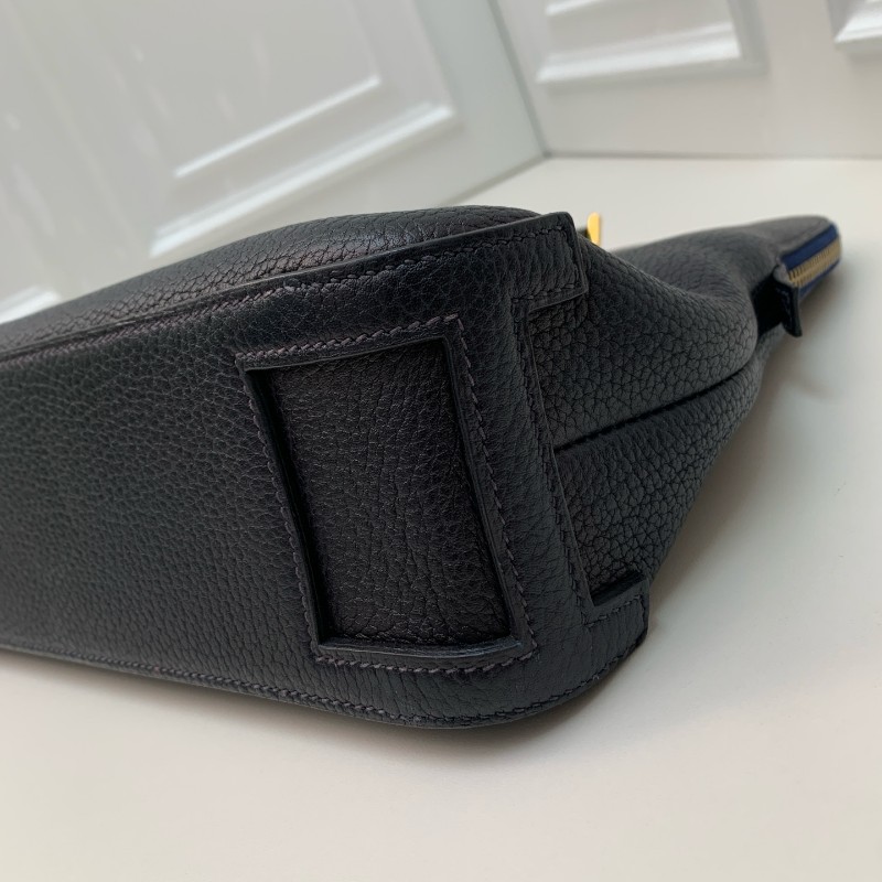 Hermes中古保齡球公文包藏藍色框E刻-11