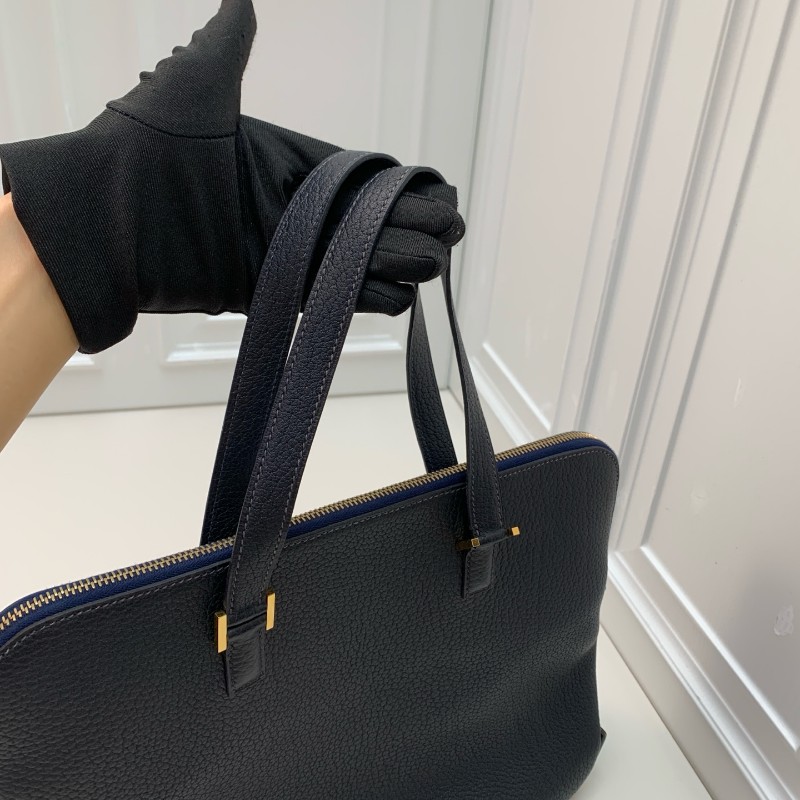 Hermes中古保齡球公文包藏藍色框E刻-12