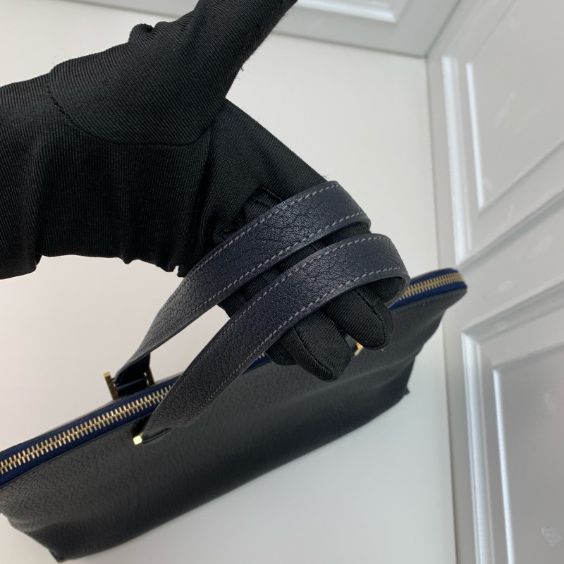 Hermes中古保齡球公文包藏藍色框E刻-13