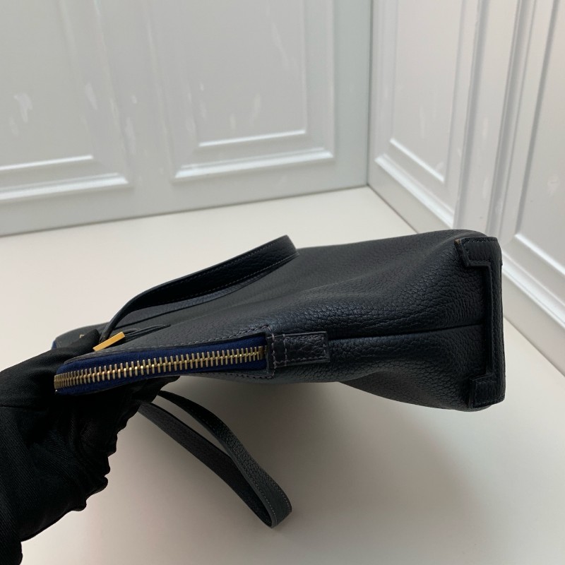 Hermes中古保齡球公文包藏藍色框E刻-14