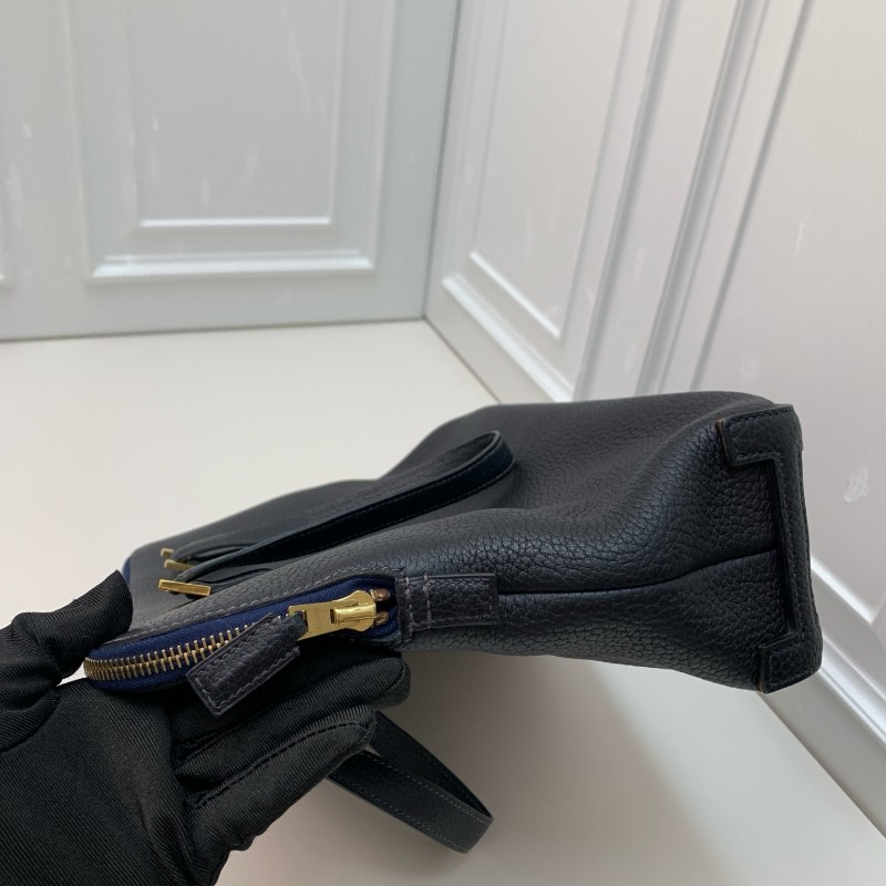 Hermes中古保齡球公文包藏藍色框E刻-15