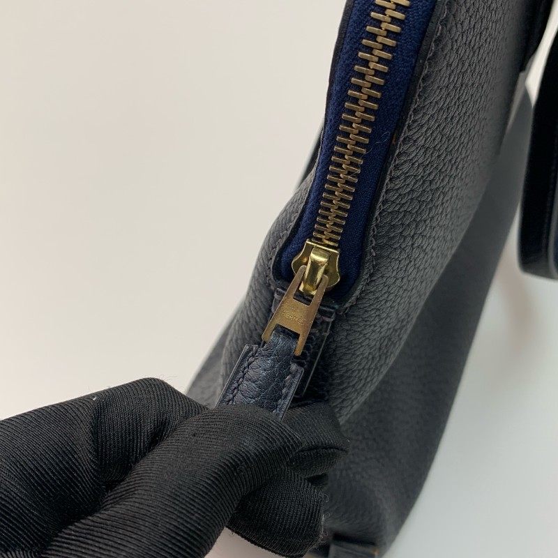 Hermes中古保齡球公文包藏藍色框E刻-16