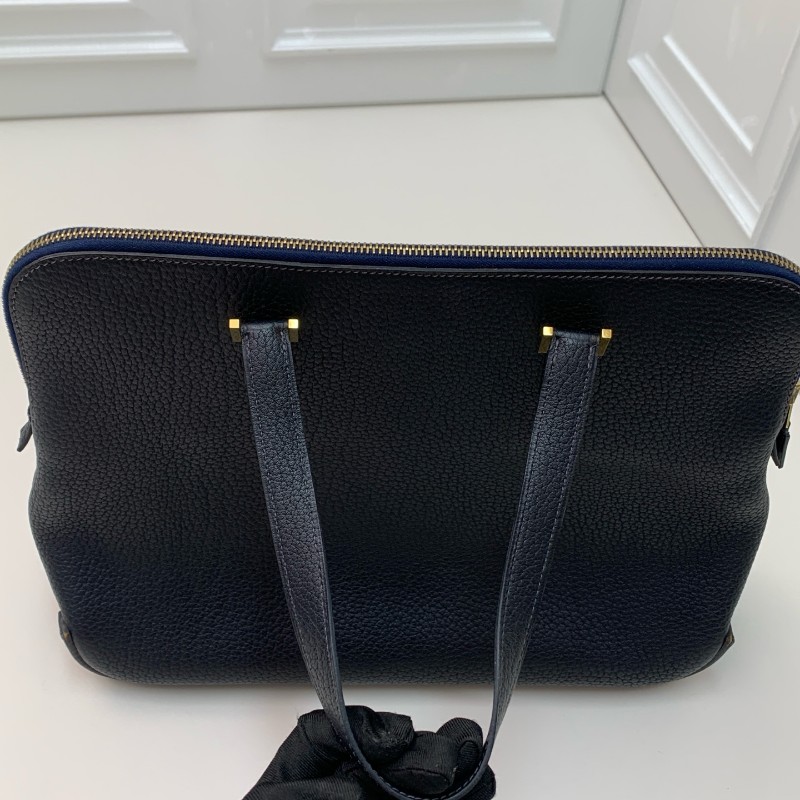 Hermes中古保齡球公文包藏藍色框E刻-18