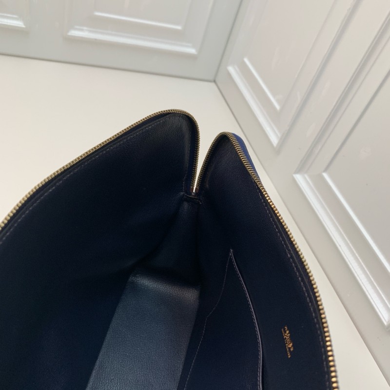 Hermes中古保齡球公文包藏藍色框E刻-21