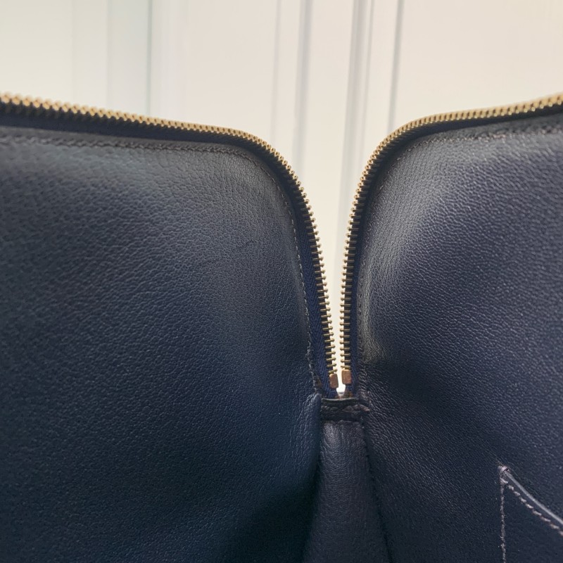 Hermes中古保齡球公文包藏藍色框E刻-23