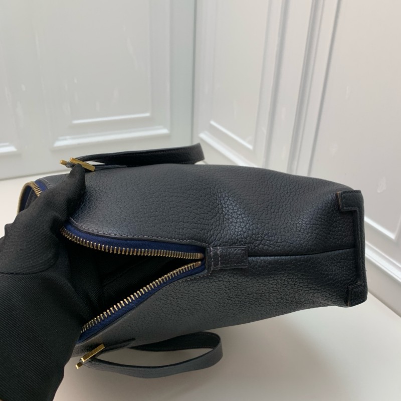 Hermes中古保齡球公文包藏藍色框E刻-24