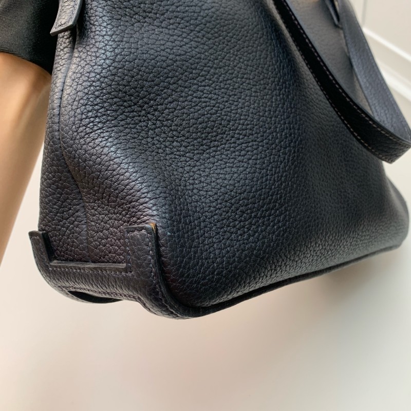 Hermes中古保齡球公文包藏藍色框E刻-28