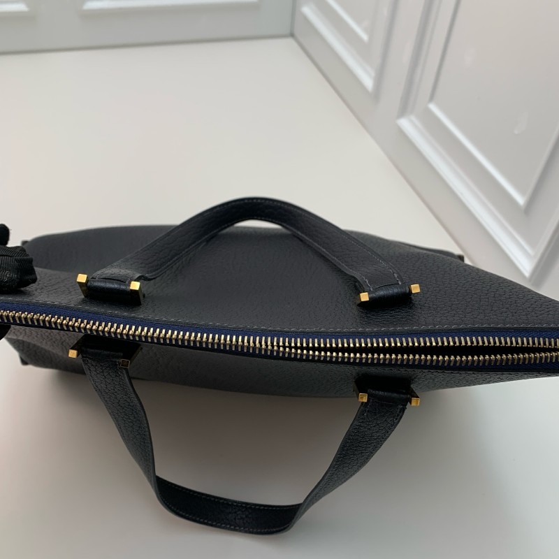 Hermes中古保齡球公文包藏藍色框E刻-29