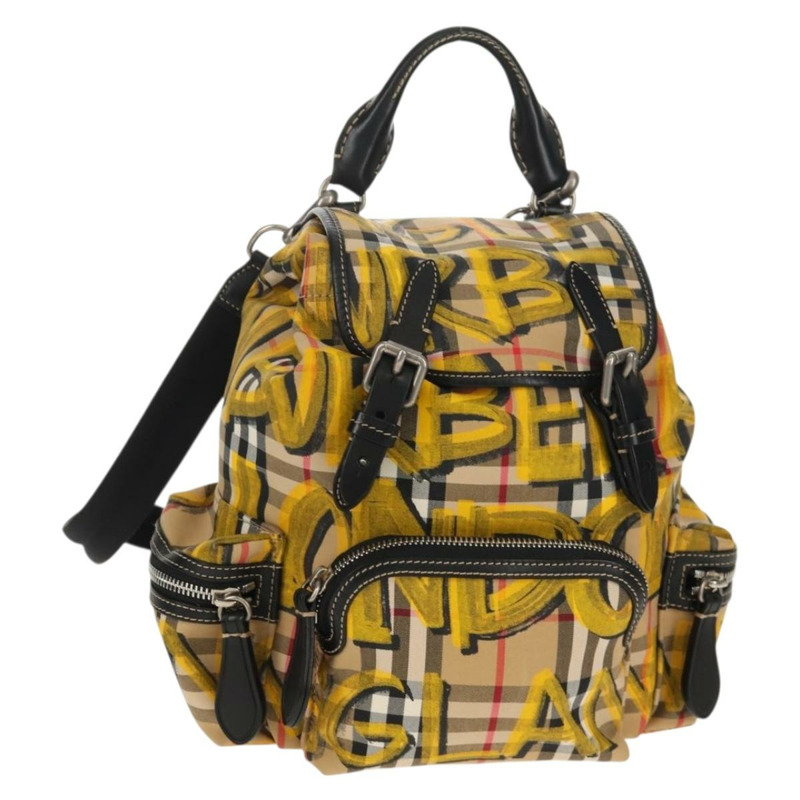 【日本直送】BURBERRY Nova Check Graffiti Backpack Canvas Beige Auth 154919V-0