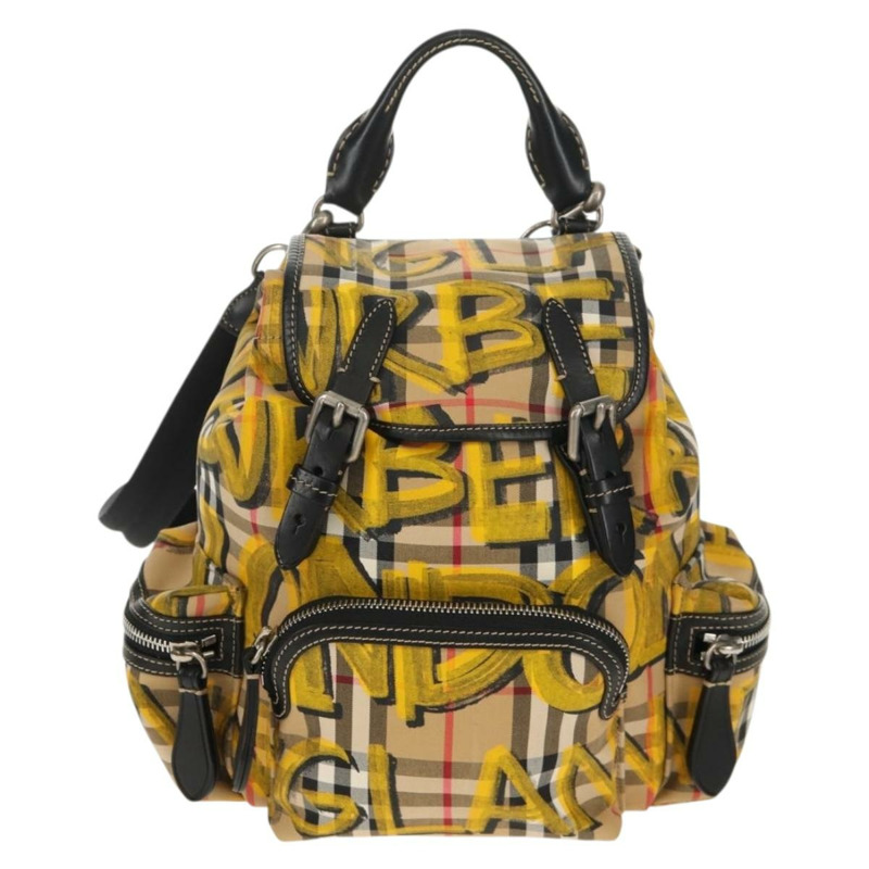 【日本直送】BURBERRY Nova Check Graffiti Backpack Canvas Beige Auth 154919V-12