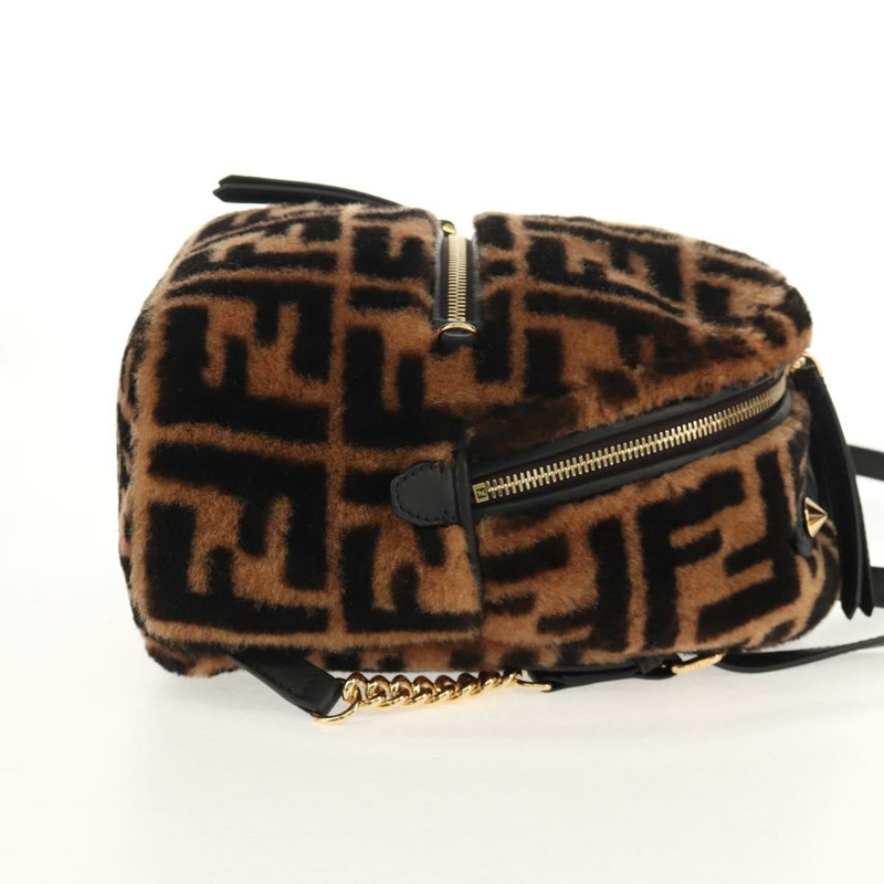 【日本直送】FENDI Zucca帆布Zainomini雙肩包 棕色 黑色 金色 正品 154921SAM-3