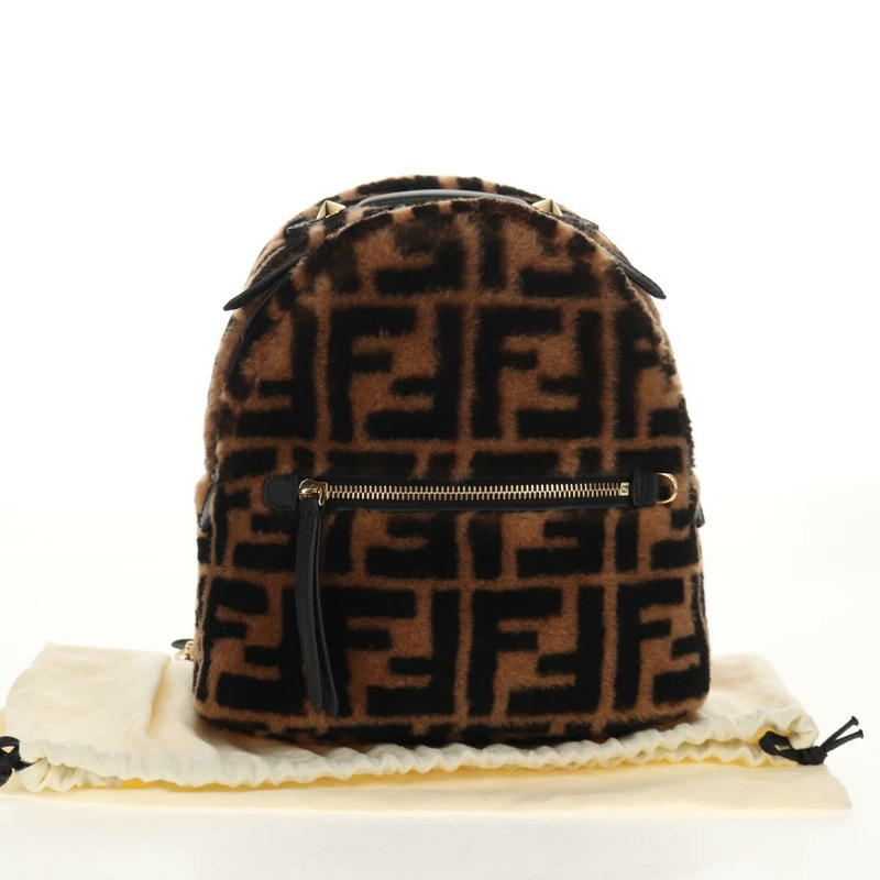 【日本直送】FENDI Zucca帆布Zainomini雙肩包 棕色 黑色 金色 正品 154921SAM-11