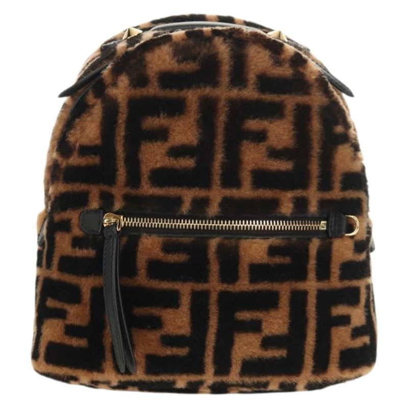 【日本直送】FENDI Zucca帆布Zainomini雙肩包 棕色 黑色 金色 正品 154921SAM-12