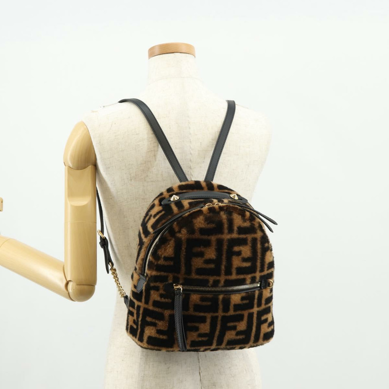 【日本直送】FENDI Zucca帆布Zainomini雙肩包 棕色 黑色 金色 正品 154921SAM-25