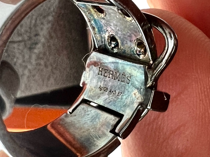 愛馬仕。扣環造型槍灰色戒指-12