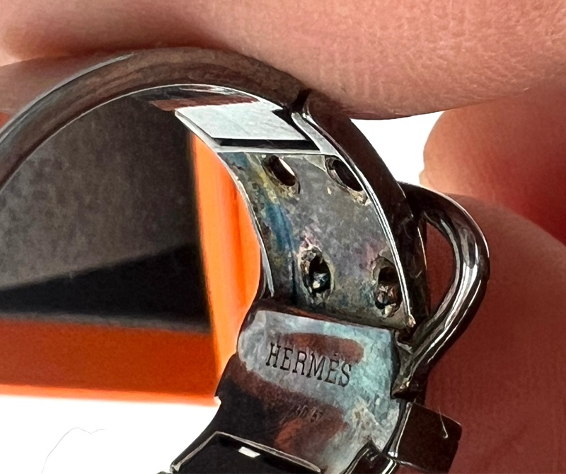 愛馬仕。扣環造型槍灰色戒指-14