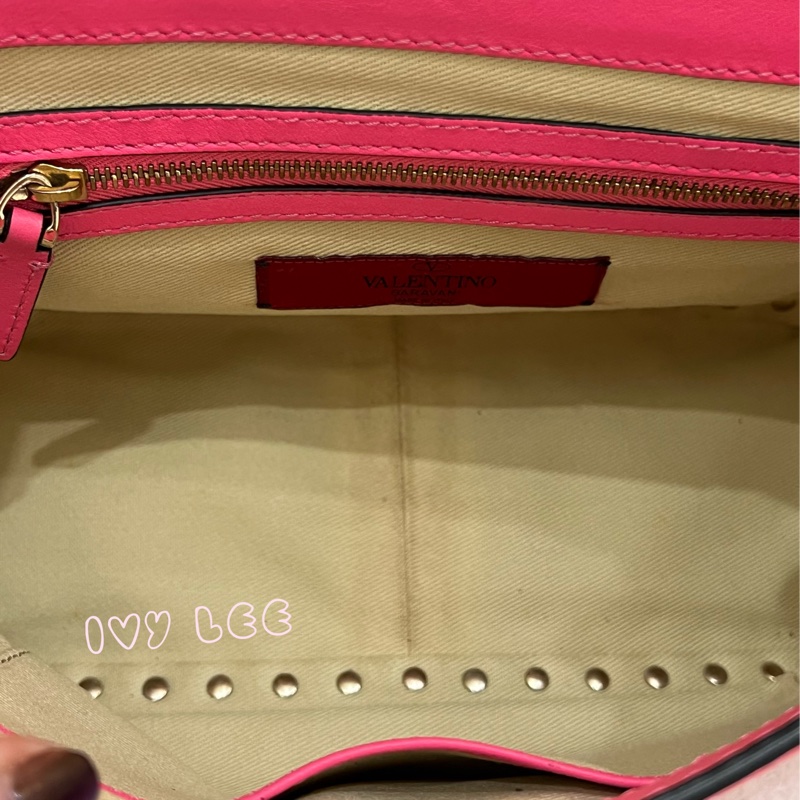Valentino Garavani Rockstud Leather Crossbody粉紅鉚釘皮革斜背包正品二手精品-2