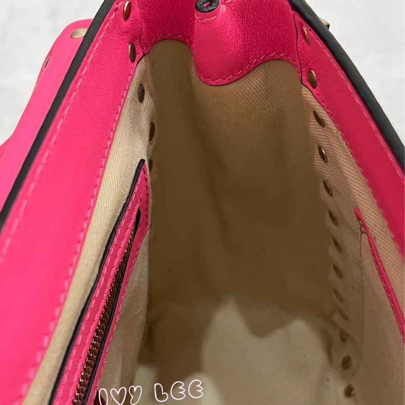 Valentino Garavani Rockstud Leather Crossbody粉紅鉚釘皮革斜背包正品二手精品-3