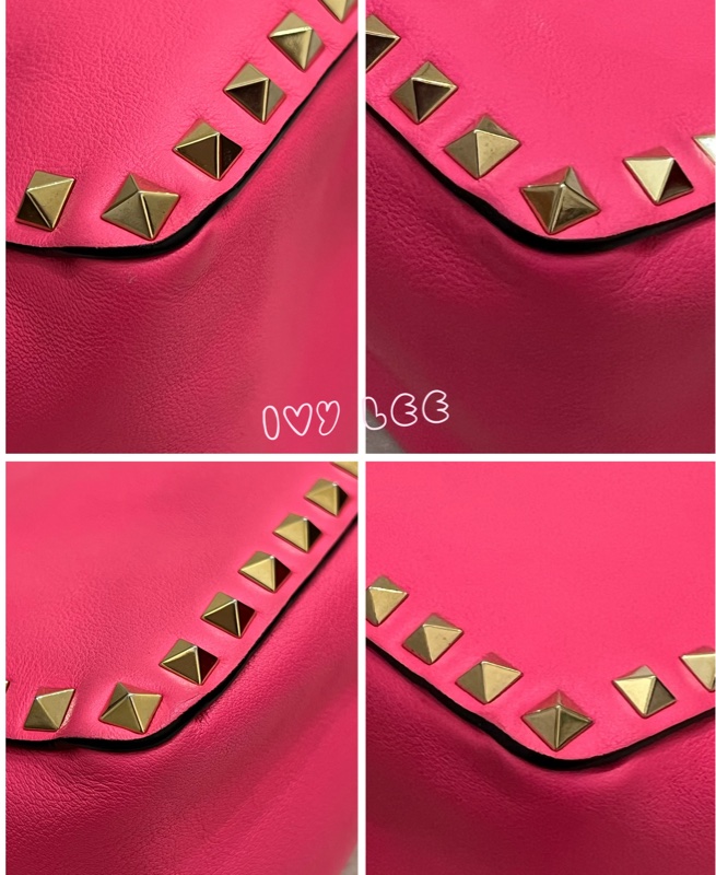 Valentino Garavani Rockstud Leather Crossbody粉紅鉚釘皮革斜背包正品二手精品-9