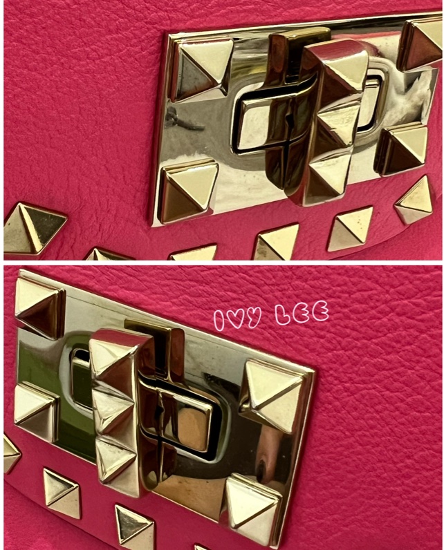 Valentino Garavani Rockstud Leather Crossbody粉紅鉚釘皮革斜背包正品二手精品-11