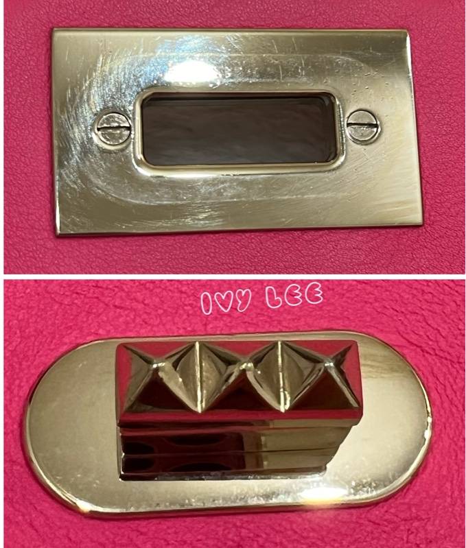 Valentino Garavani Rockstud Leather Crossbody粉紅鉚釘皮革斜背包正品二手精品-12