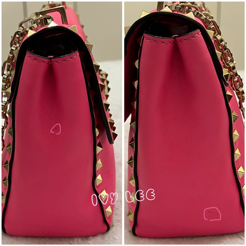Valentino Garavani Rockstud Leather Crossbody粉紅鉚釘皮革斜背包正品二手精品-18